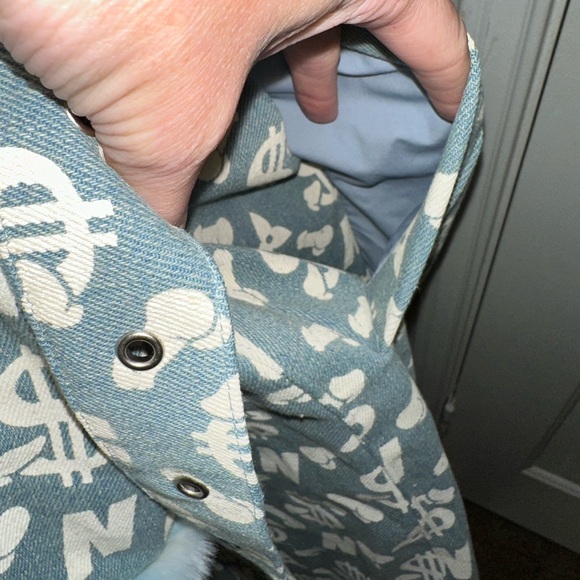 NAMILIA Dick Dollar Money Monogram Denim Coat Jacket NWT L - Picture 12 of 13